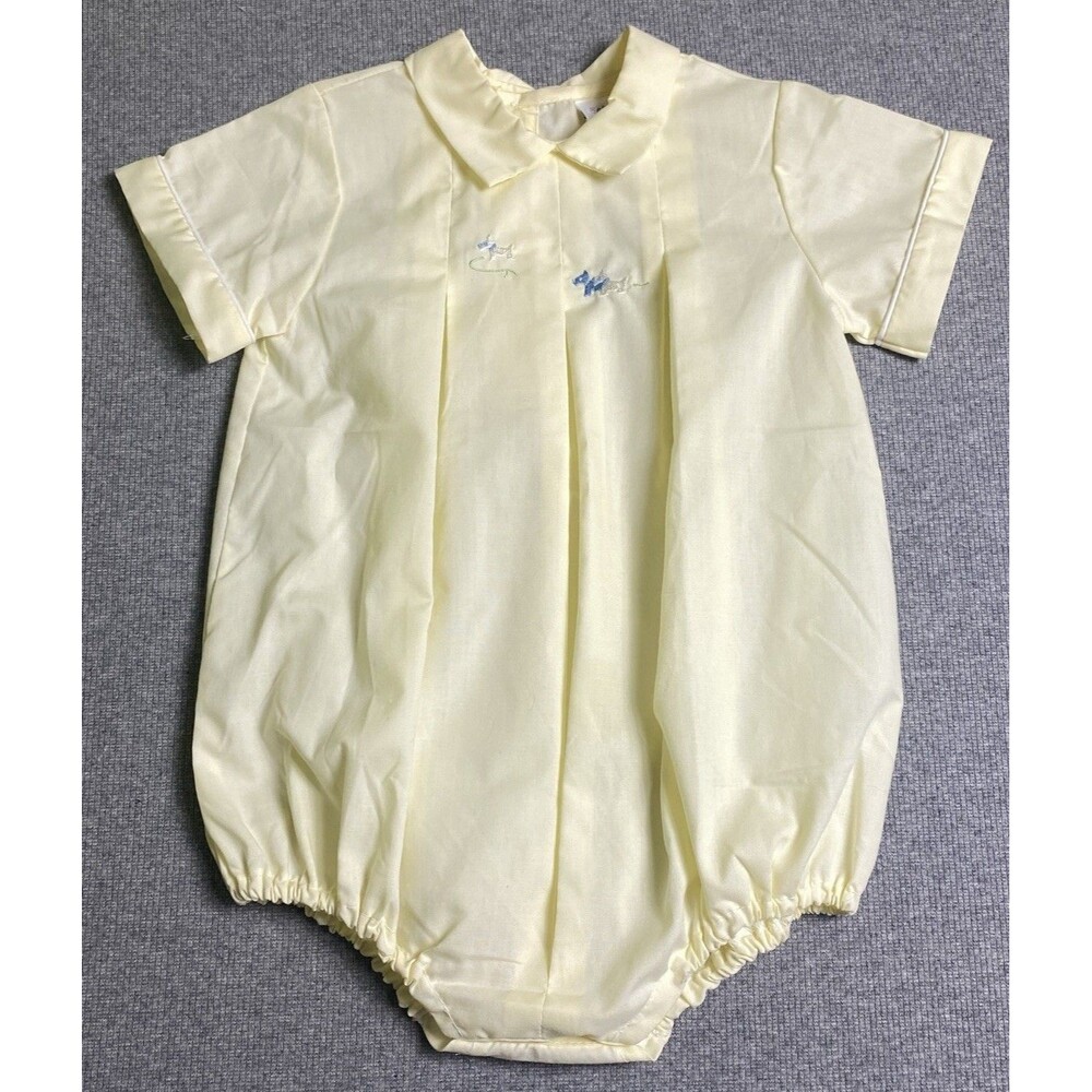 Vintage Alexis Infant Boy Yellow One Piece Outfit Embroidered Dogs Sz 18 Month